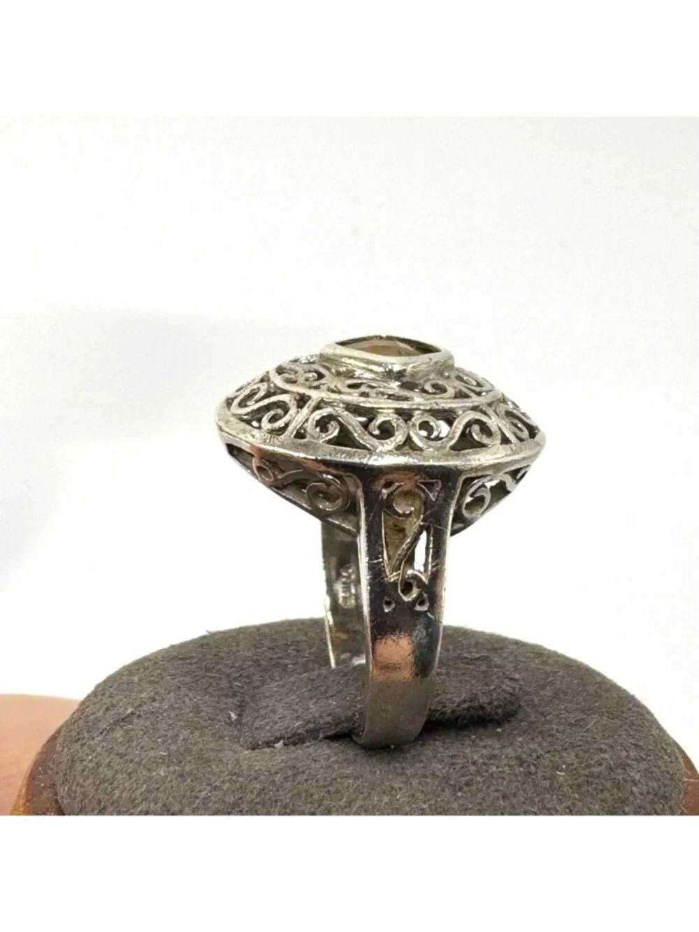 Citrine Filigree Design Statement Ring Sterling Silver 925 Size 9.5